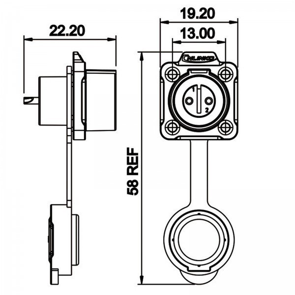 LP-12-J02SX-02-401 LP-12 Power Stecker M12 2 pol female socket Square 125 V 5 A