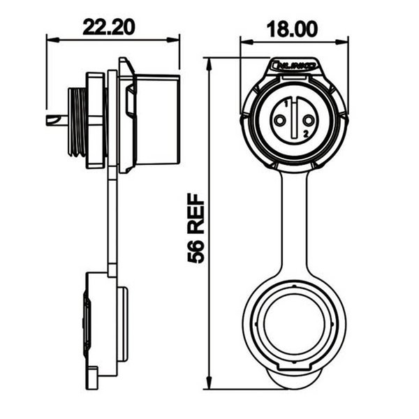 LP-12-J02SX-02-101 - LP-12 Power Stecker M12 2 pol female socket Round 125 V 5 A