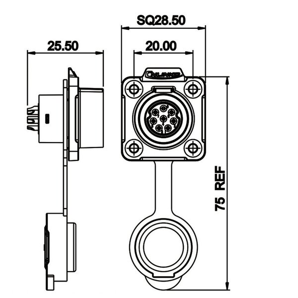 LP-16-J07SX-02-401 LP-16 Multicore Stecker M16 7 pol female socket Square 250 V 5 A